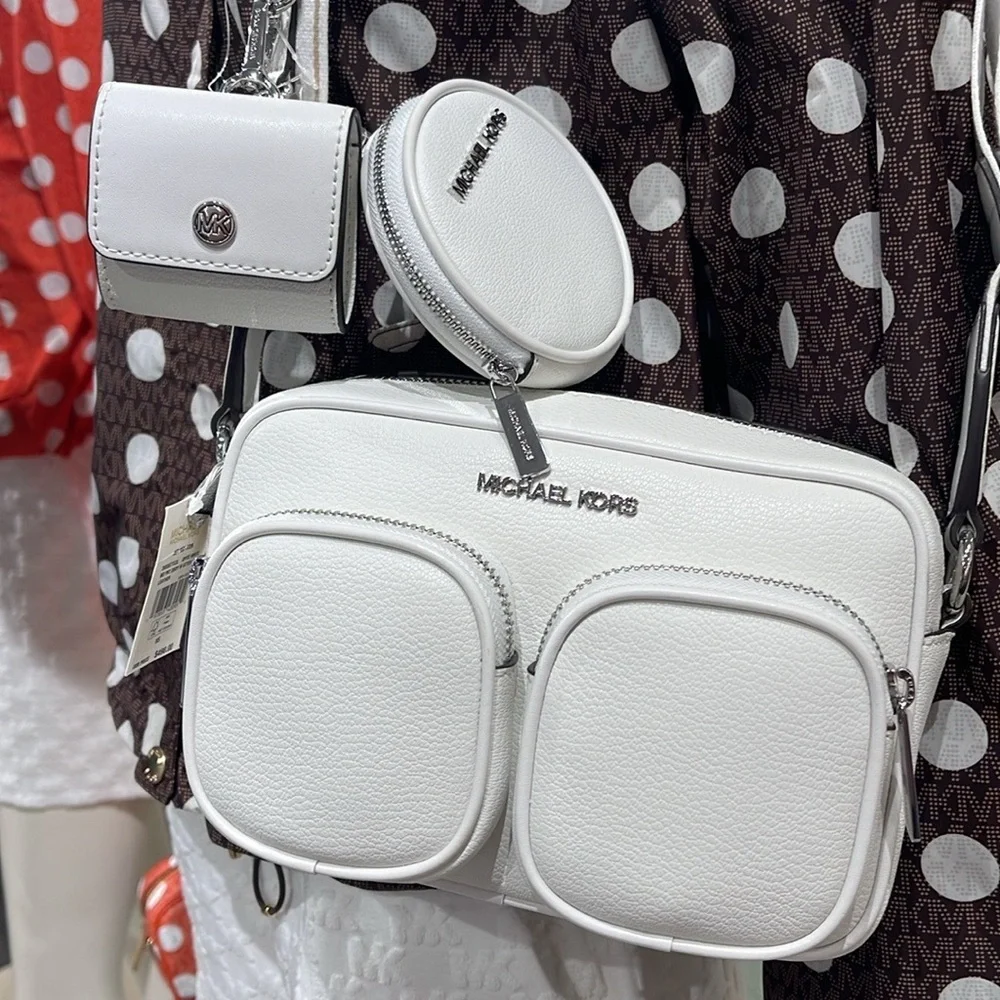 Michael Kors Jet Set Leather Md Crossbody Bag Case Apple Airpods Pr Optic White